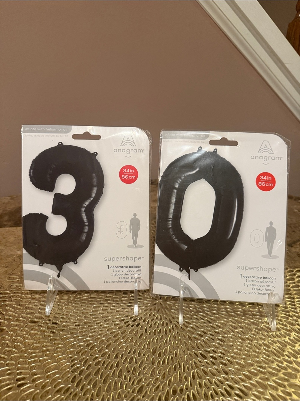 Anagram 34”h  “30”, Individual #3 and #0 Black Decorative Balloons